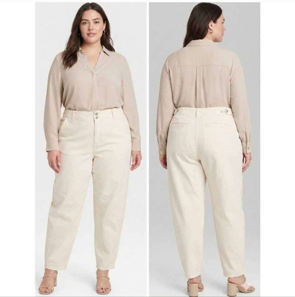 Woman's High Rise Curvy Hip & Thigh Trousers - Ava & Viv - Off-White - 16